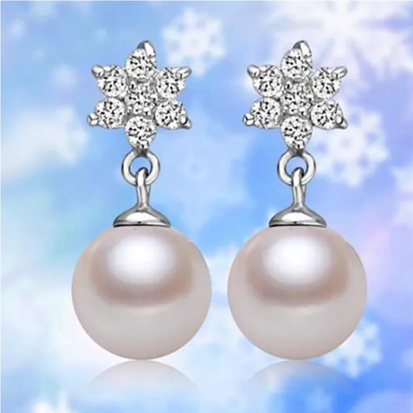 Crystal and Pearl Silver Earrings NEW - Picture 7 of 10